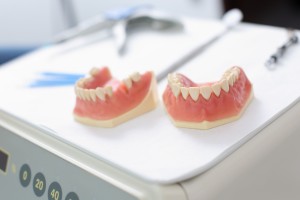 dentures on table